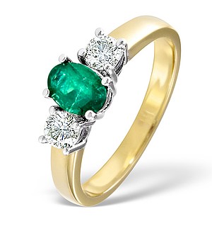 18K Gold 0.50CT H/SI Diamond and 0.70CT Emerald Ring