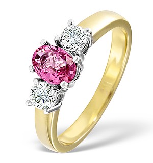 18K Gold 0.50CT H/SI Diamond and 1.00CT Pink Sapphire Ring