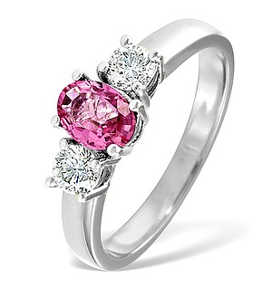 18K White Gold 0.50CT H/SI Diamond and 1.00CT Pink Sapphire Ring