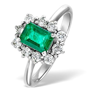 18K White Gold 0.50CT Diamond and 1.00CT Emerald Ring