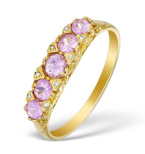9K Gold Pink Sapphire 5 Stone Ring - FT951