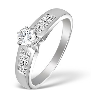 18K White Gold Diamond Solitaire Ring with Shoulder Detail - L1364