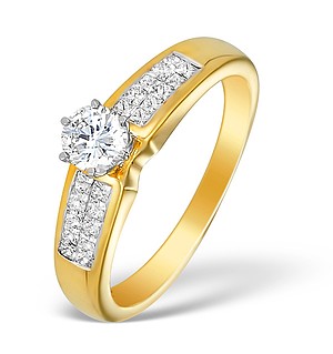 18K Gold Diamond Solitaire Ring with Shoulder Detail - L1366