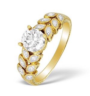 18K Gold Diamond Solitaire Ring with Shoulder Detail - L1498