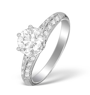 18K White Gold Diamond Solitaire Ring with Shoulder Detail - L1500