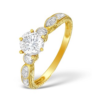 18K Gold Diamond Solitaire Ring with Shoulder Detail - L1508