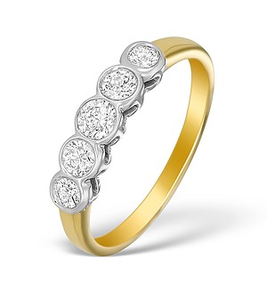 18K Gold Diamond 5 Stone Rubover Ring - N3948