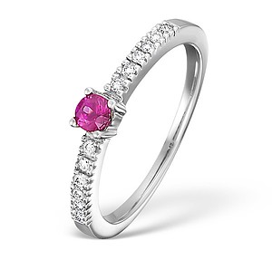 18K White Gold H/Si Diamond and Pink Sapphire Ring