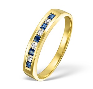 18K Gold H/Si Diamond and Sapphire Half Eternity Ring