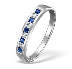 18K White Gold H/Si Diamond and Sapphire Half Eternity Ring