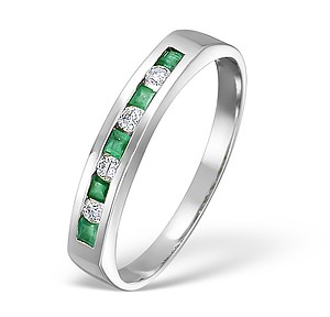 18K White Gold H/Si Diamond and Emerald Half Eternity Ring