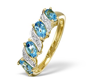 18K Gold Diamond and Blue Topaz Half Eternity Ring