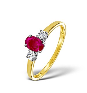 18K Gold 0.20CT Diamond and 6 x 4mm Ruby Ring