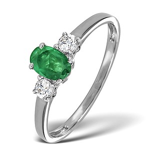18K White Gold 0.20CT Diamond and 6 x 4mm Emerald Ring