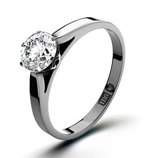 Certified 0.70CT Chloe Low 18K White Gold Engagement Ring H/SI1