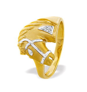 9K Gold Diamond Horse Ring 0.02ct