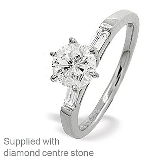18K White Gold Diamond Ring Mount with Baguette Design on Shoulders