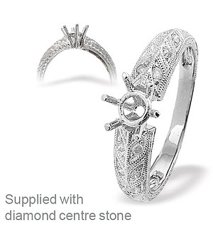 18K Ring White Gold Leaf Design Diamond Set Mount (0.10ct)