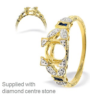 18K Gold Intricate Diamond and Sapphire Ring Mount