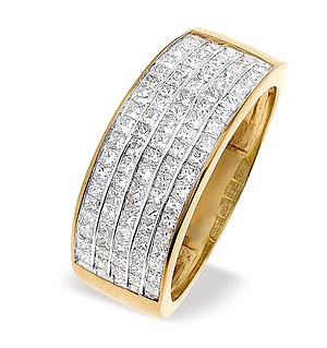 18K Gold Princess Cut Diamond 5 Row Half Eternity Ring