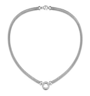Silver Diamond Circle Link Design Necklace - UP3232