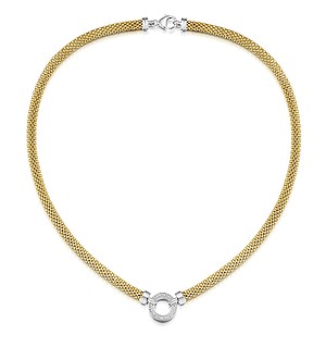 Gold Vermeil Diamond Circle Link Design Necklace - UP3233