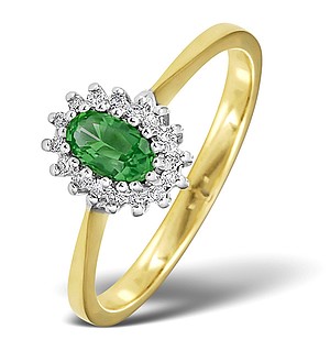 9K Gold DIAMOND AND Emerald RING 0.05CT