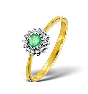 18K Gold Diamond and Emerald Ring 0.07ct