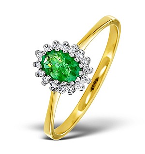 9K Gold DIAMOND AND EMERALD RING 0.08CT
