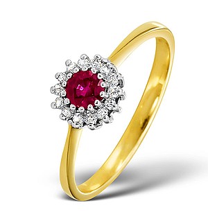18K Gold Diamond and Ruby Ring 0.07ct