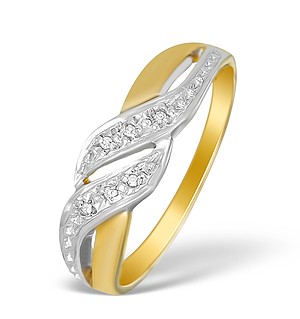 9K Gold Diamond Wave Ring - A3875