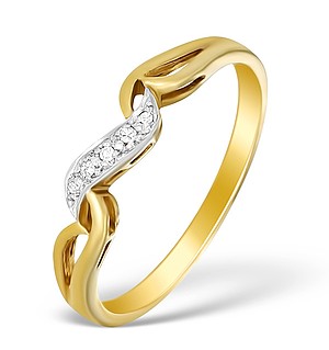 9K Gold Diamond Wave Ring - A3876