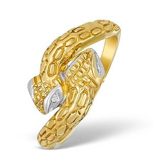 9K Gold Diamond Snake Design Ring - A3807