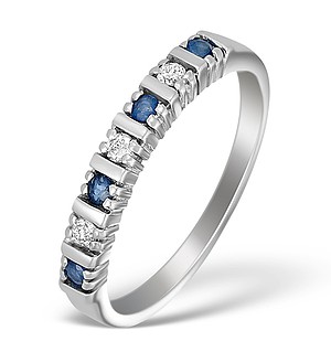 9K White Gold Diamond and Sapphire Half Eternity Ring - A3036
