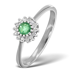 18K White Gold Diamond and Emerald Ring 0.07ct