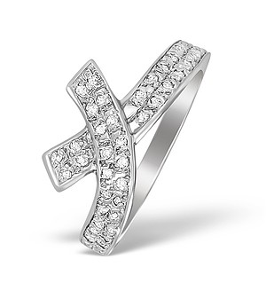 9K White Gold Diamond Pave Cross Design Ring - A4255