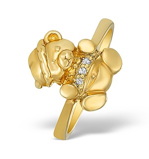 9K Gold Diamond Set Teddy Bear Ring - A4264