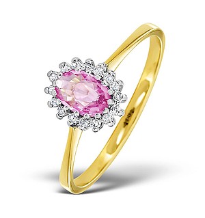9K Gold DIAMOND AND PINK SAPPHIRE RING 0.08CT