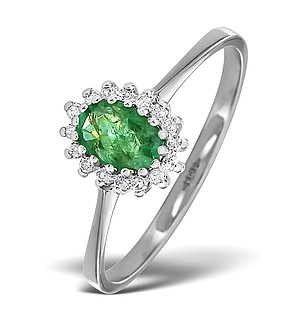 9K White Gold DIAMOND AND EMERALD RING 0.08CT
