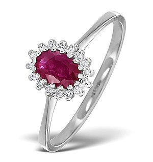 18K White Gold Diamond and Ruby Ring 0.08ct