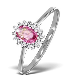 18K White Gold Diamond and Pink Sapphire Ring 0.08ct