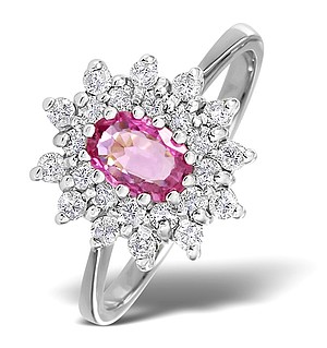 9K White Gold DIAMOND AND PINK SAPPHIRE RING 0.36CT