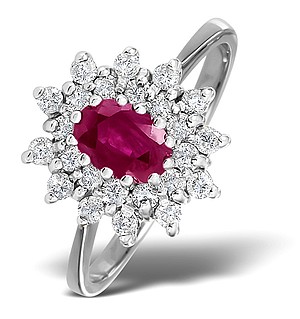 9K White Gold DIAMOND AND RUBY RING 0.35CT
