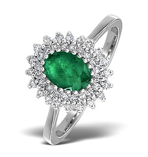 9K White Gold DIAMOND AND EMERALD RING 0.30CT
