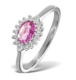 18K White Gold Diamond and Pink Sapphire Ring 0.14ct