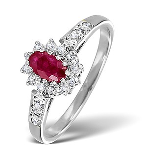 9K White Gold DIAMOND AND RUBY RING 0.14CT