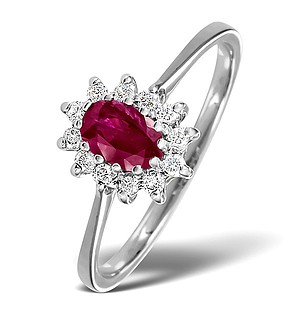 9K White Gold DIAMOND AND RUBY RING 0.18CT