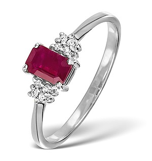 18K White Gold Diamond and Ruby Ring 0.06ct