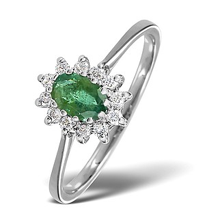 9K White Gold DIAMOND AND EMERALD RING 0.18CT