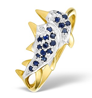 9K Gold Diamond Pave Dolphin Design Ring - E4981